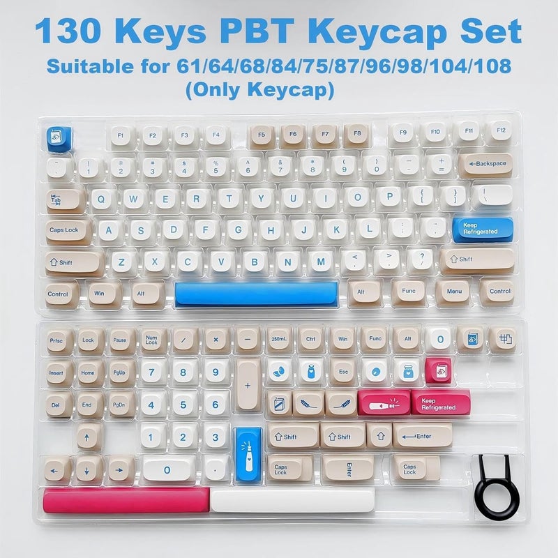 TIMSEKER MA Profile PBT Keycaps, Dye Sublimation Minimalist Retro Design in Beige and Blue Key Caps 130-Key for Mechanical Gaming Keyboards - Image 2